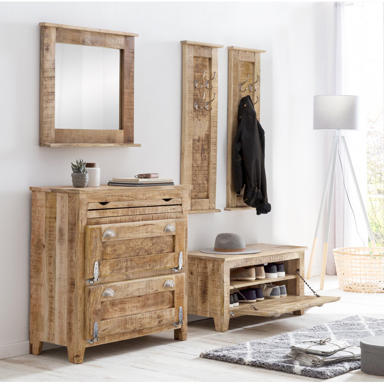 Gracie Oaks Marley Mango Solid Wood Hall Tree with Shoe Storage